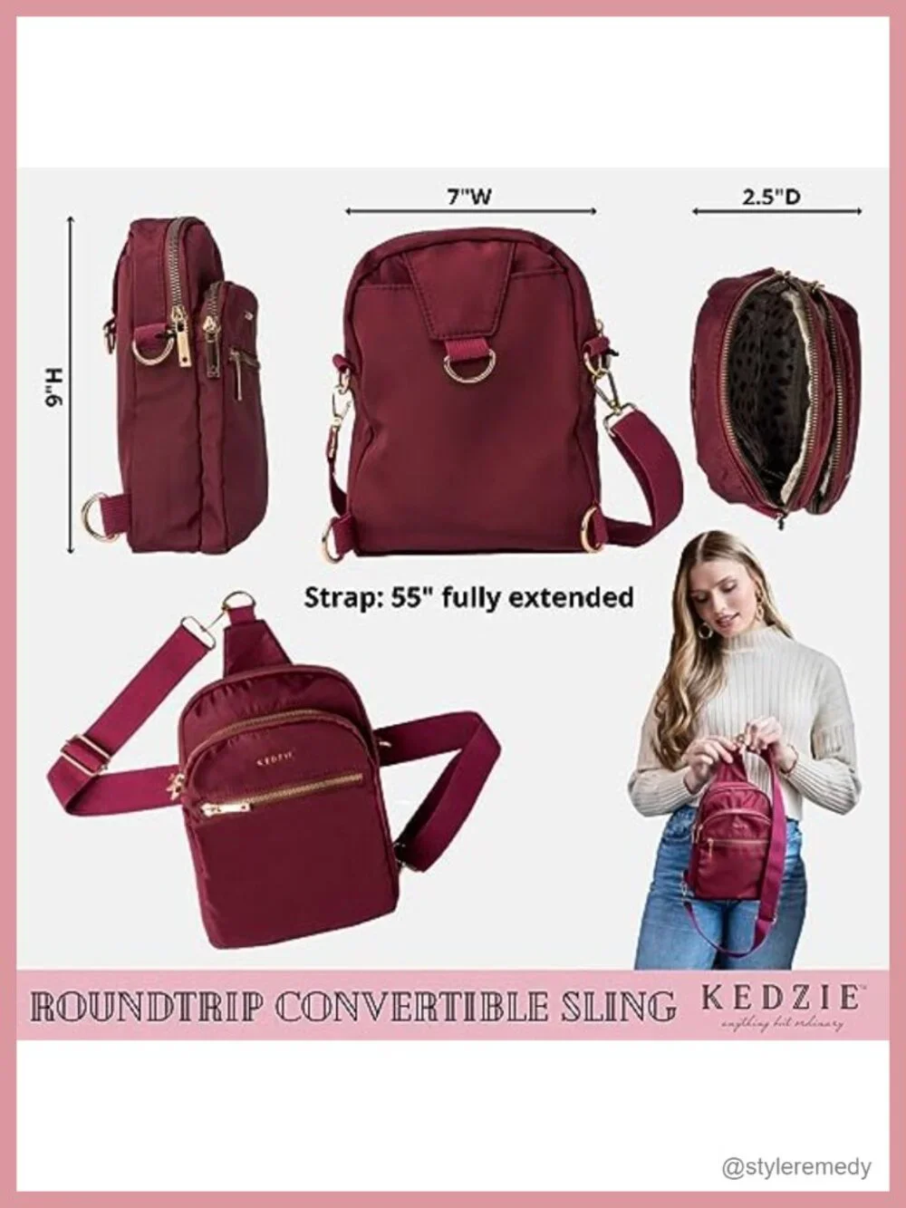 Women's Convertible Sling Crossbody Bag Polyester W- Adjustable Strap Travel